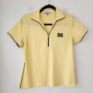 VTG Antiqua University of Michigan Wolverines Polo Shirt Yellow Quarter Zip Sz M